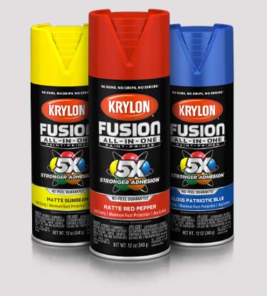 Group of three Fusion cans in colors Yellow Red and Blue.