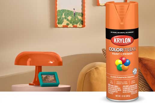 Krylon Fusion Pumpkin Oragne Spray can and lamp with photo frames