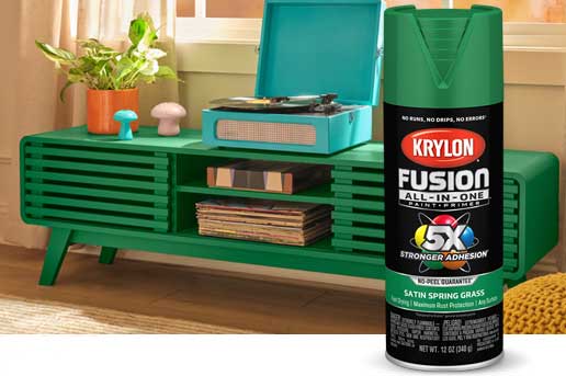 Krylon Fusion Spring Grass Spray can and green stereo cabinet