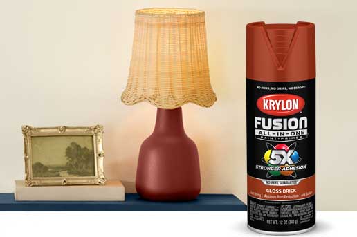 Krylon Fusion Brick Spray can and a lamp sprayed in Brick color