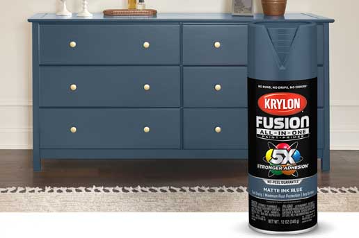 Krylon Fusion Ink Blue Spray can and blue dresser