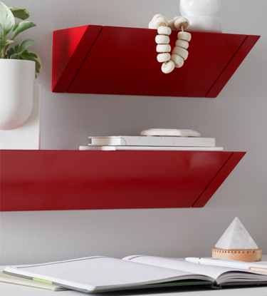 red floating shelf