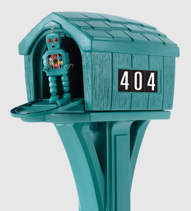 mailbox with robot and 404 message