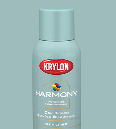 Krylon Harmony on a vase holding greenery and Harmony can