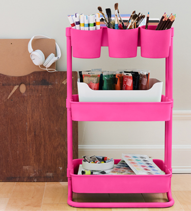 craft supply cart painted pink