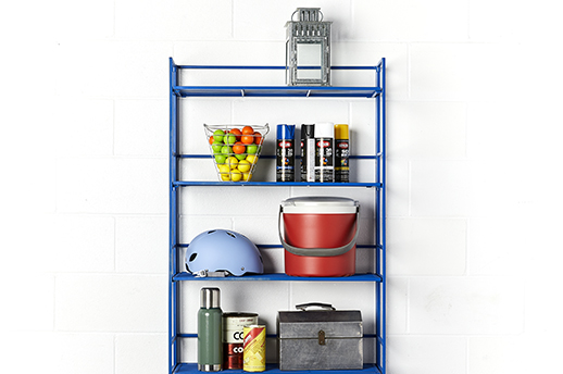 painted metal shelving unit