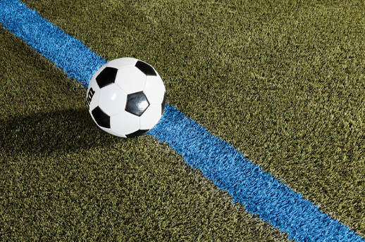 soccer ball and paint stripe on field