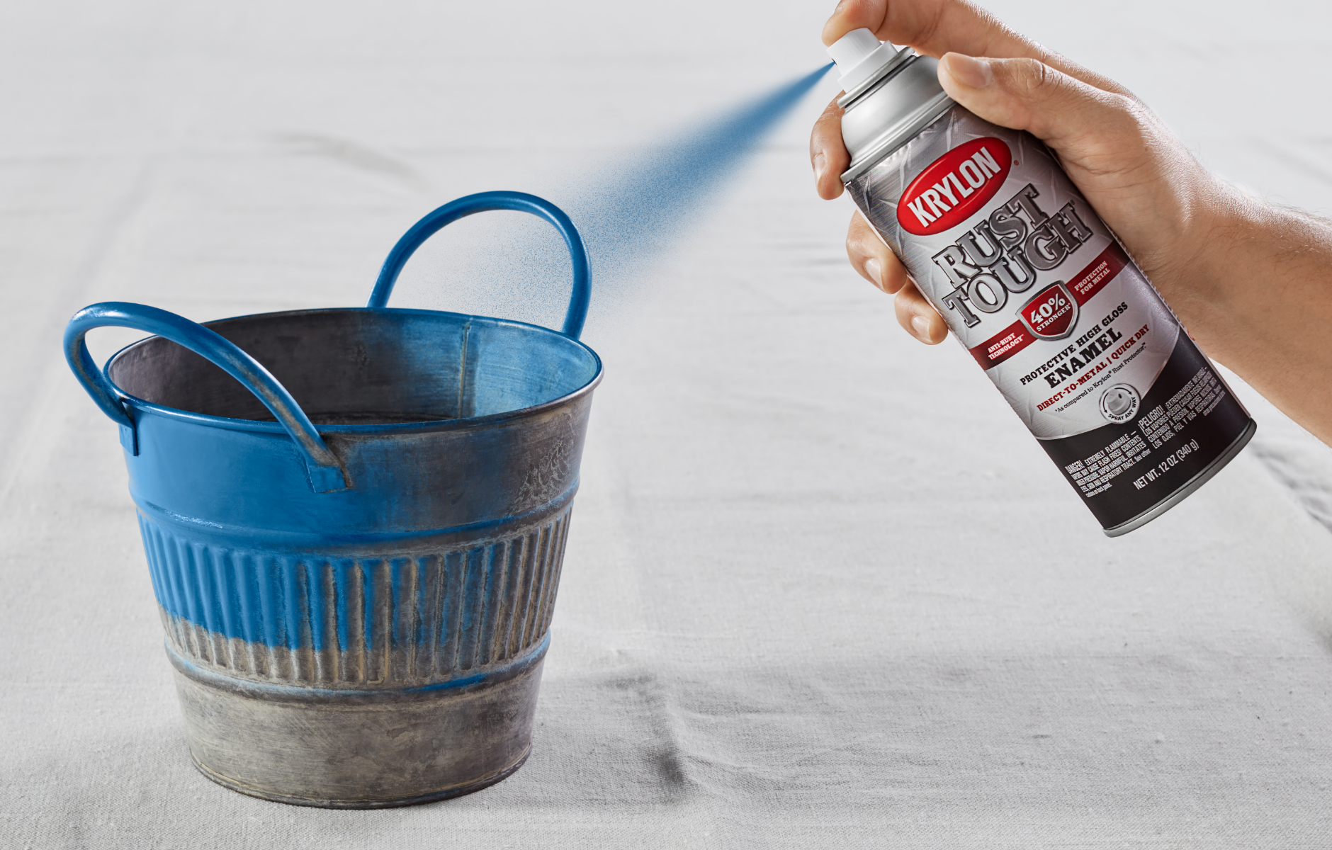 spray painting a metal bucket with no primer
